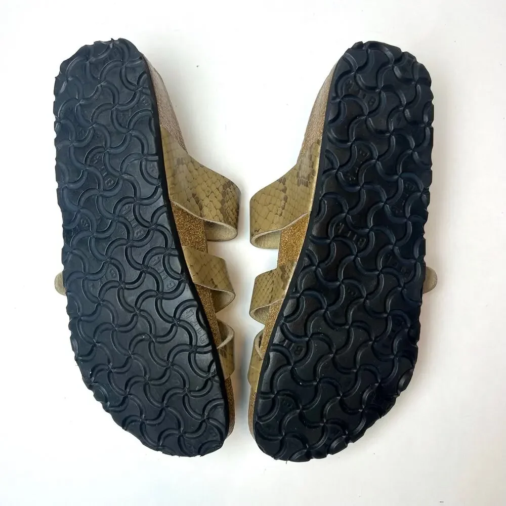 Birkenstock Birki's Gold Snakeskin Nepal Criss Cross Double Strap Sandals Size 8